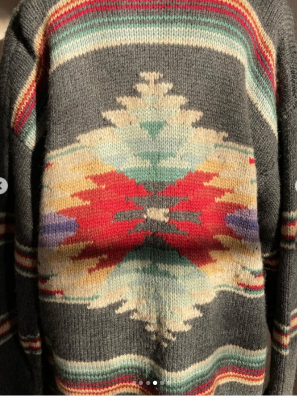 Vintage Ralph Lauren Wool Knit Southwestern Cardigan Sweater Concho Ties S - Picture 8 of 11
